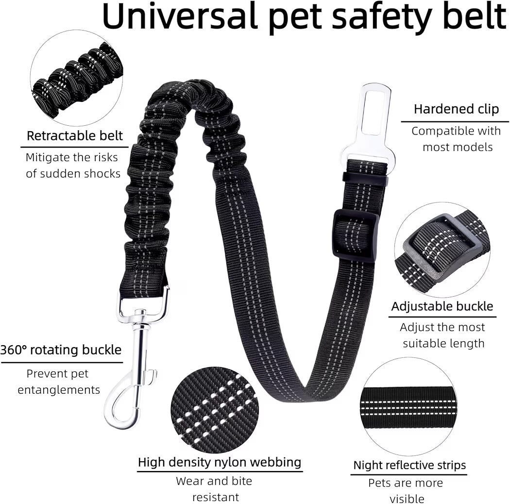 Adjustable Dog Car Seat Belt Safety Leash – Pet Safety Restraint with Universal Seatbelt Buckle
